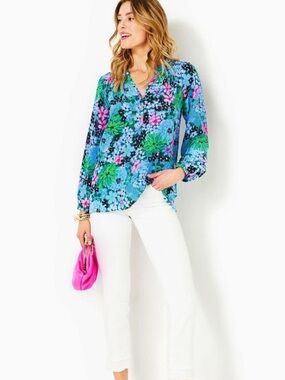 Lilly Pulitzer Elsa Top 100% Silk floral size XL flawed